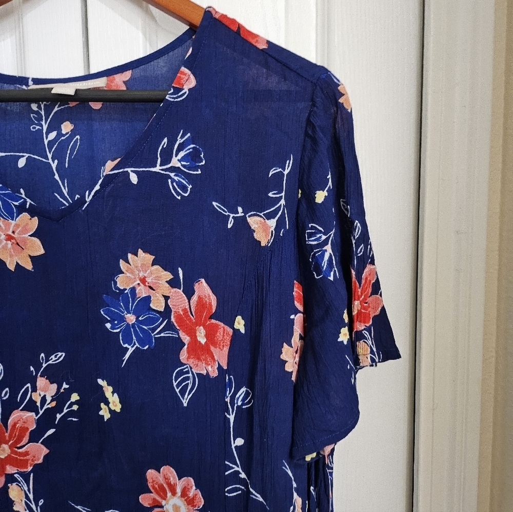 Woman Within 1X Petite Blue Floral Dress Midi Short Sleeve Rayon Plus - Picture 5 of 11